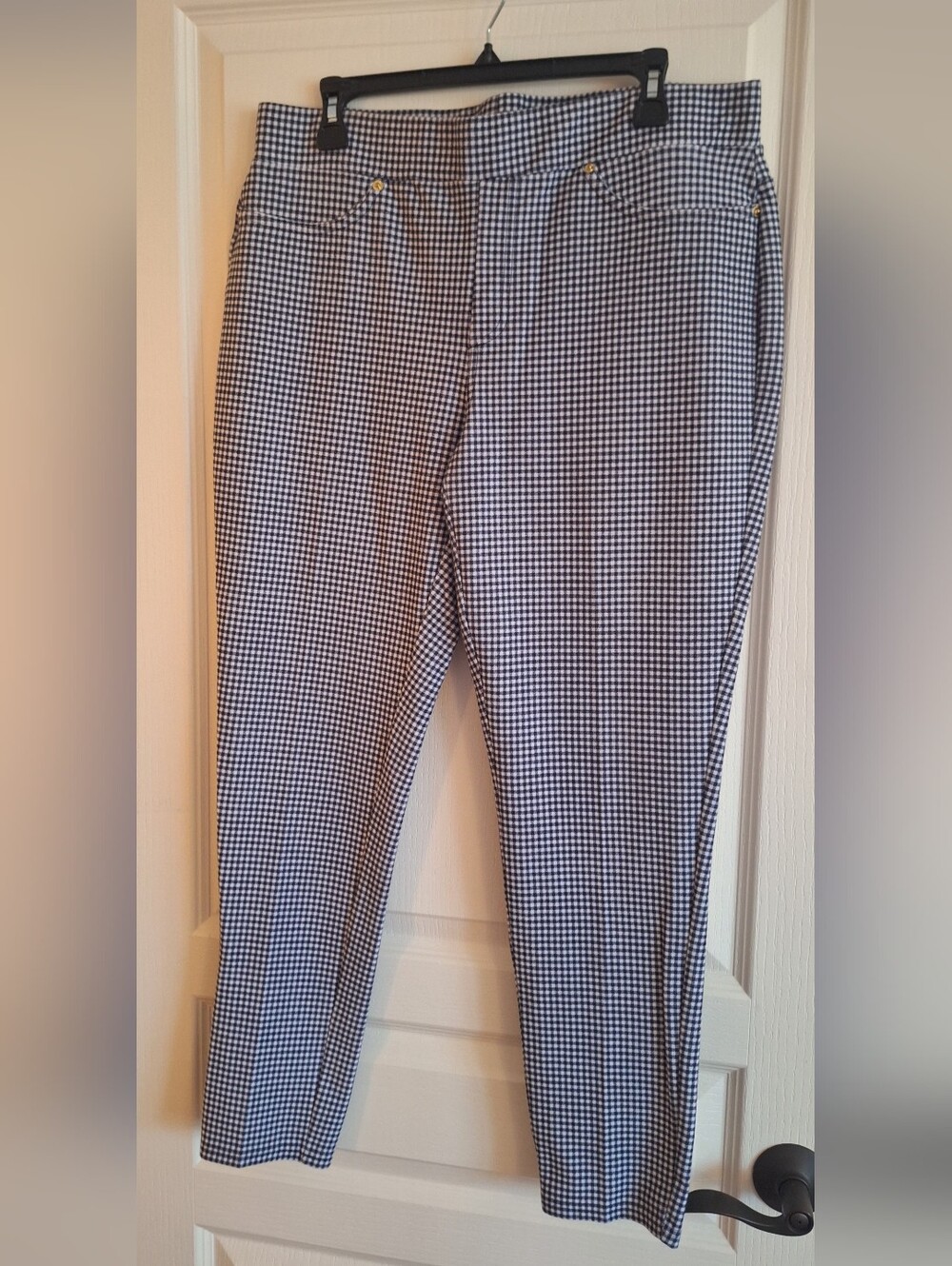 Michael Kors Navy & White Gingham Skinny Pants